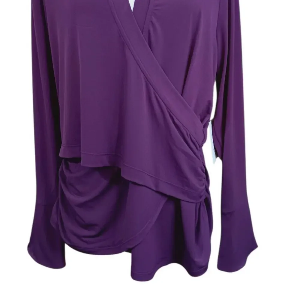 NEW ELOQUII Draped Faux Wrap Top Blouse 14/16‎ XL Stretch Purple Career Event